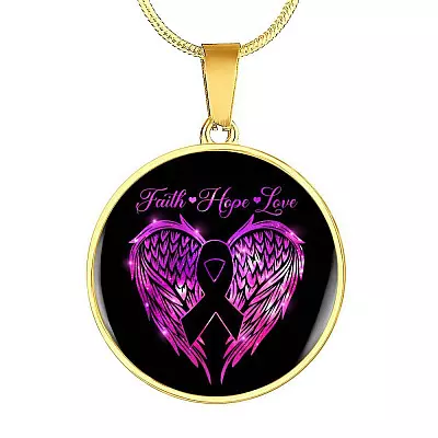 Faith Hope Love Breast Cancer Survivor Circle Pendant Necklace - Circle Luxury Necklace (Gold Plated)
