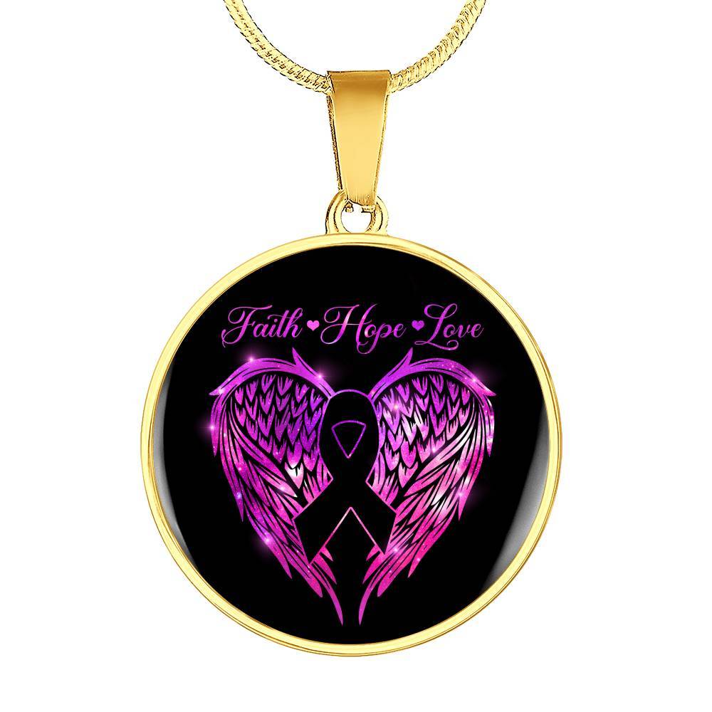 Faith Hope Love Breast Cancer Survivor Circle Pendant Necklace - Circle Luxury Necklace (Gold Plated)