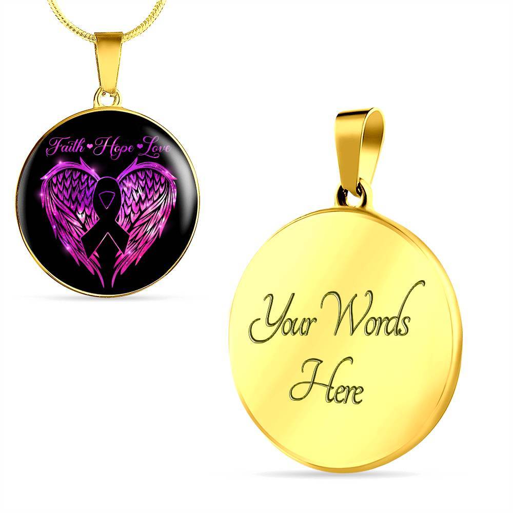 Faith Hope Love Breast Cancer Survivor Circle Pendant Necklace - Circle Luxury Necklace (Gold Plated)