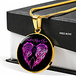 Faith Hope Love Breast Cancer Survivor Circle Pendant Necklace - Circle Luxury Necklace (Gold Plated)