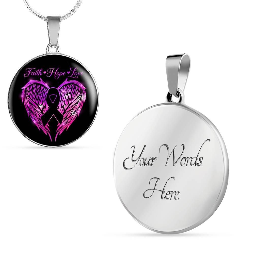 Faith Hope Love Breast Cancer Survivor Circle Pendant Necklace - Circle Luxury Necklace (Silver)