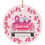 Breast Cancer Survivor Decorative Christmas Ornament Keepsake - Holiday Flat Circle Porcelain Ceramic Ornament, White, Ceramic Circle Ornament Breast Cancer Survivor Decorative Christmas Ornament Keepsake - Holiday Flat Circle Porcelain Ceramic Ornament, White, Ceramic Circle Ornament