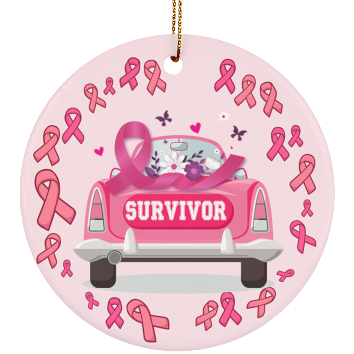 Breast Cancer Survivor Decorative Christmas Ornament Keepsake - Holiday Flat Circle Porcelain Ceramic Ornament, White, Ceramic Circle Ornament Breast Cancer Survivor Decorative Christmas Ornament Keepsake - Holiday Flat Circle Porcelain Ceramic Ornament, White, Ceramic Circle Ornament