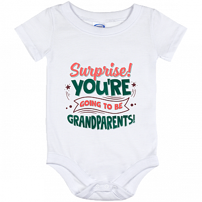 Surprise You're Going To Be Grandparents Baby Onesie - Toddler Infant Bodysuit, White, Baby Onesie - 12 Month