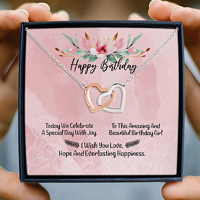 Happy Birthday Today We Celebrate A Special Day With Joy Interlocking Hearts Pendant Necklace