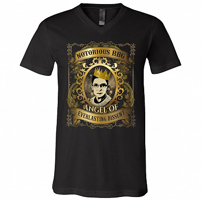 Notorious RBG Angel Of Everlasting Dissent Feminism T-Shirt - V-Neck Shirt, Black, V-Neck T-Shirt