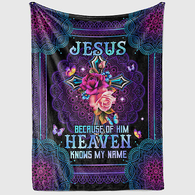 Alternative view of Jesus Because Of Him Heaven Knows My Name Fleece Blanket - Mink Sherpa Blanket - Woven Blanket