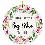 Personalized Promoted Big Sister Christmas Keepsake – Holiday Flat Circle Porcelain Ceramic Ornament - Decoration Gift, White, Ceramic Circle Ornament