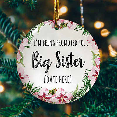 Alternative view of Personalized Promoted Big Sister Christmas Keepsake – Holiday Circle Porcelain Ornament - Decoration Gift