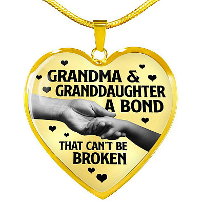 Grandma and Granddaughter a Bond That Can't Be Broken Heart Pendant Necklace - Heart Luxury Necklace (Gold Plated)