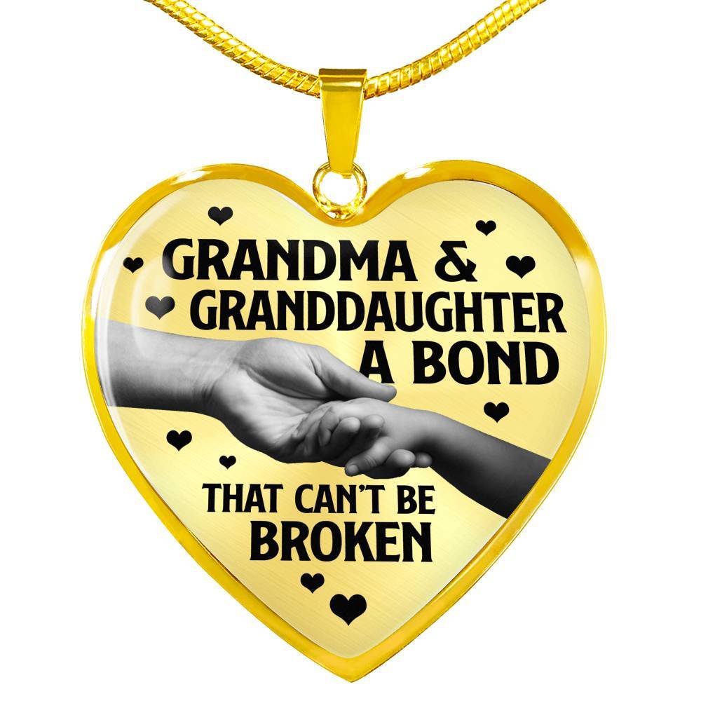 Grandma and Granddaughter a Bond That Can't Be Broken Heart Pendant Necklace - Heart Luxury Necklace (Gold Plated)
