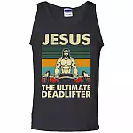 Jesus The Ultimate Deadlifter Vintage Retro Cotton Tank Top Tee - Funny Christian Weightlifting Fitness Shirt, Black, Unisex Tank Top