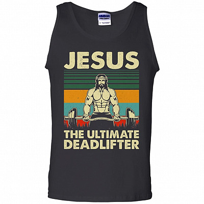 Jesus The Ultimate Deadlifter Vintage Retro Cotton Tank Top Tee - Funny Christian Weightlifting Fitness Shirt, Black, Unisex Tank Top