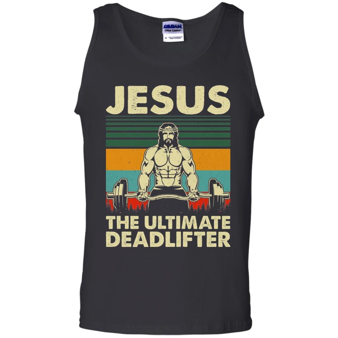 Jesus The Ultimate Deadlifter Vintage Retro Cotton Tank Top Tee - Funny Christian Weightlifting Fitness Shirt, Black, Unisex Tank Top