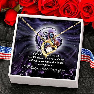 Jack Skellington and Sally I Choose You and I Will Choose You Over and Over and Over Forever Love Pendant Necklace
