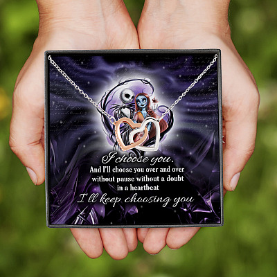 Jack Skellington and Sally I Choose You and I Will Choose You Over and Over Interlocking Hearts Pendant Necklace