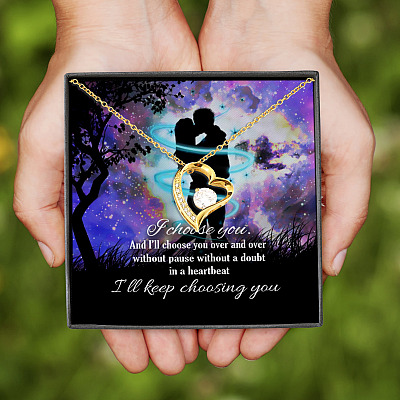 Alternative view of Galaxy Couple I Choose You and I Will Choose You Over and Over and Over Forever Love Pendant Necklace