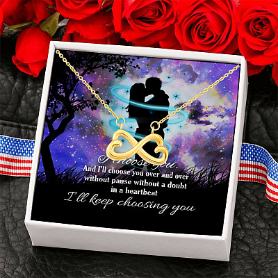 Alternative view of Galaxy Couple I Choose You and I Will Choose You Over and Over and Over Infinity Heart Pendant Necklace