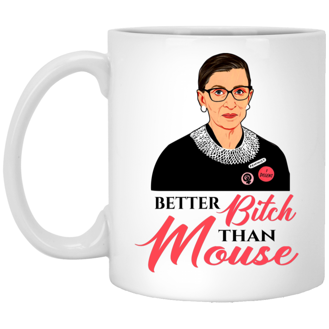 Notorious RBG Better Bitch Than Mouse Ceramic Coffee Mug - Beer Stein - Water Bottle - Color Changing Mug, White, 11 oz. White Mug