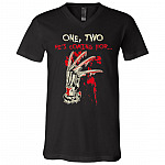 One Two He Is Coming For You T-shirt - V-Neck Tee - Horror Halloween Shirt, Black, V-Neck T-Shirt