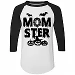 Momster 3/4 Raglan Jersey Shirt - Baseball Tee - Mom Halloween Shirts, White/Black, Raglan Jersey