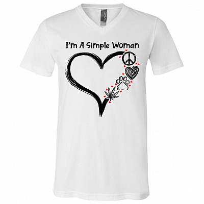 I'm A Simple Woman Peace Love Weed Paws T-shirt - V-neck - Funny Weed Shirt For Women, White, V-Neck T-Shirt