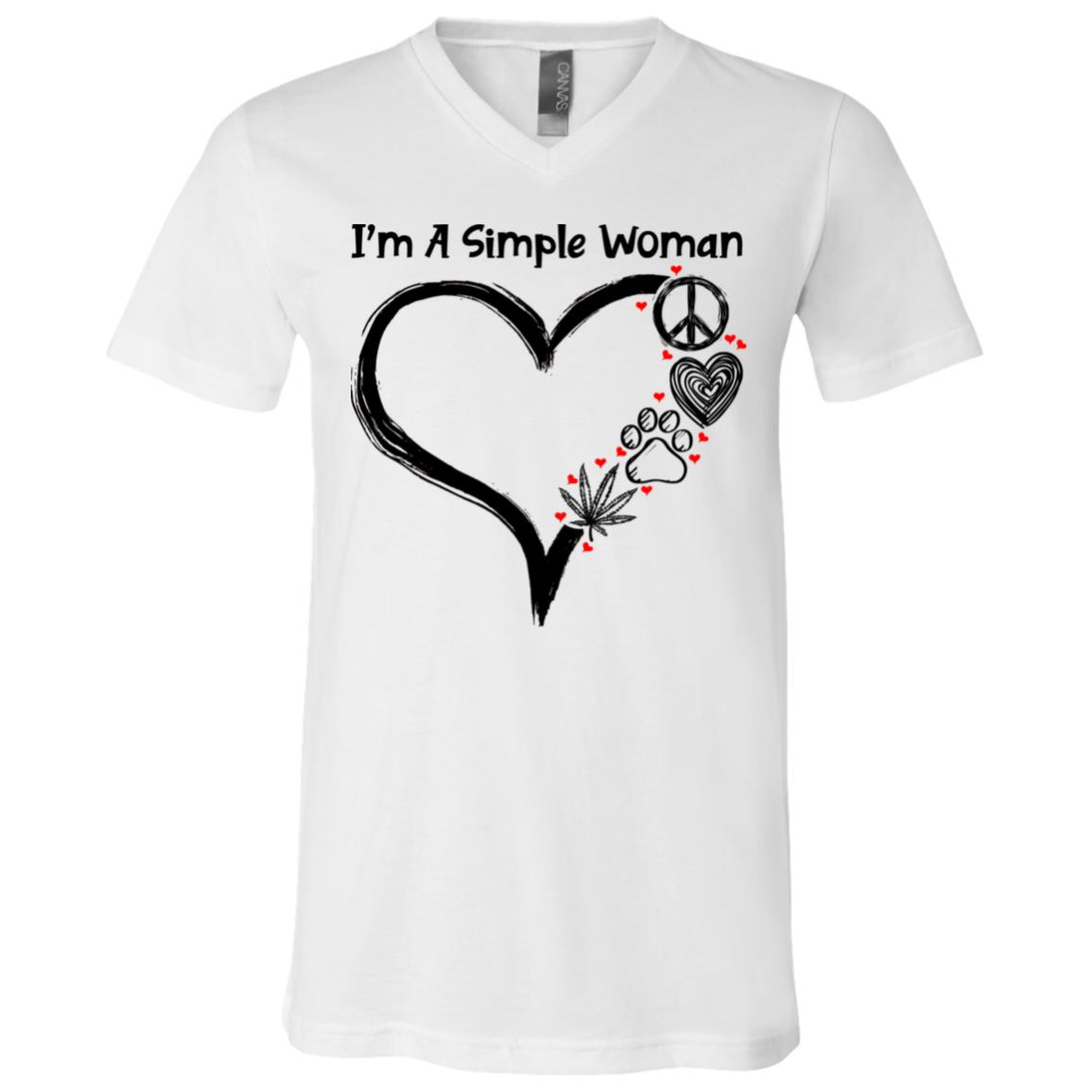 I'm A Simple Woman Peace Love Weed Paws T-shirt - V-neck - Funny Weed Shirt For Women, White, V-Neck T-Shirt