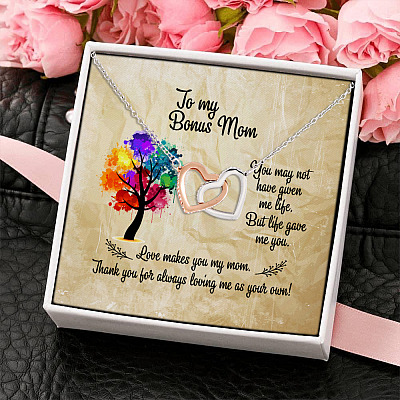 Alternative view of To My Bonus Mom You May Not Have Given Me Life But Life Gave Me You Interlocking Hearts Pendant Necklace