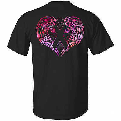 Breast Cancer Pink Wings Warrior Cancer Survivor Print On Back Only Plain Front Shirt - Cancer Awareness Pink Ribbon Shirt, Black, Unisex T-Shirt