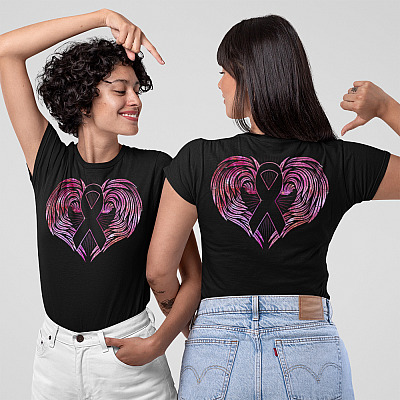 Alternative view of Breast Cancer Pink Wings Warrior Cancer Survivor Print On Back Only Plain Front Shirt - Cancer Awareness Pink Ribbon Shirt
