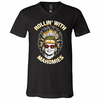 TeeKool Rollin' with Mahomies Funny T-Shirt - V-Neck Shirt, Black, V-Neck T-Shirt