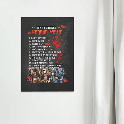 Alternative view of How To Survive Horror Movie Framed Canvas - Unframed Poster - Funny Halloween Decor