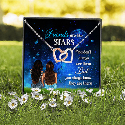 Friends Are Like Stars You Don't Always See Them but They Are There Interlocking Hearts Pendant Necklace
