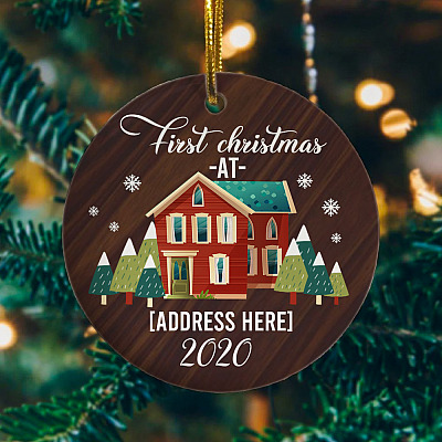 Alternative view of Personalized First Christmas Holiday Christmas - Flat Circle Porcelain Ceramic Ornament - Decoration Gift
