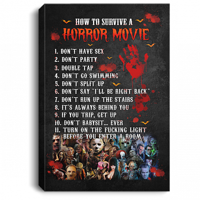 How To Survive Horror Movie Framed Canvas - Unframed Poster - Funny Halloween Decor, White, 0.75'' Framed Canvas