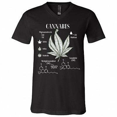 Cannabis Illustration Weed Lover Gifts T-Shirt - V-Neck, Black, V-Neck T-Shirt