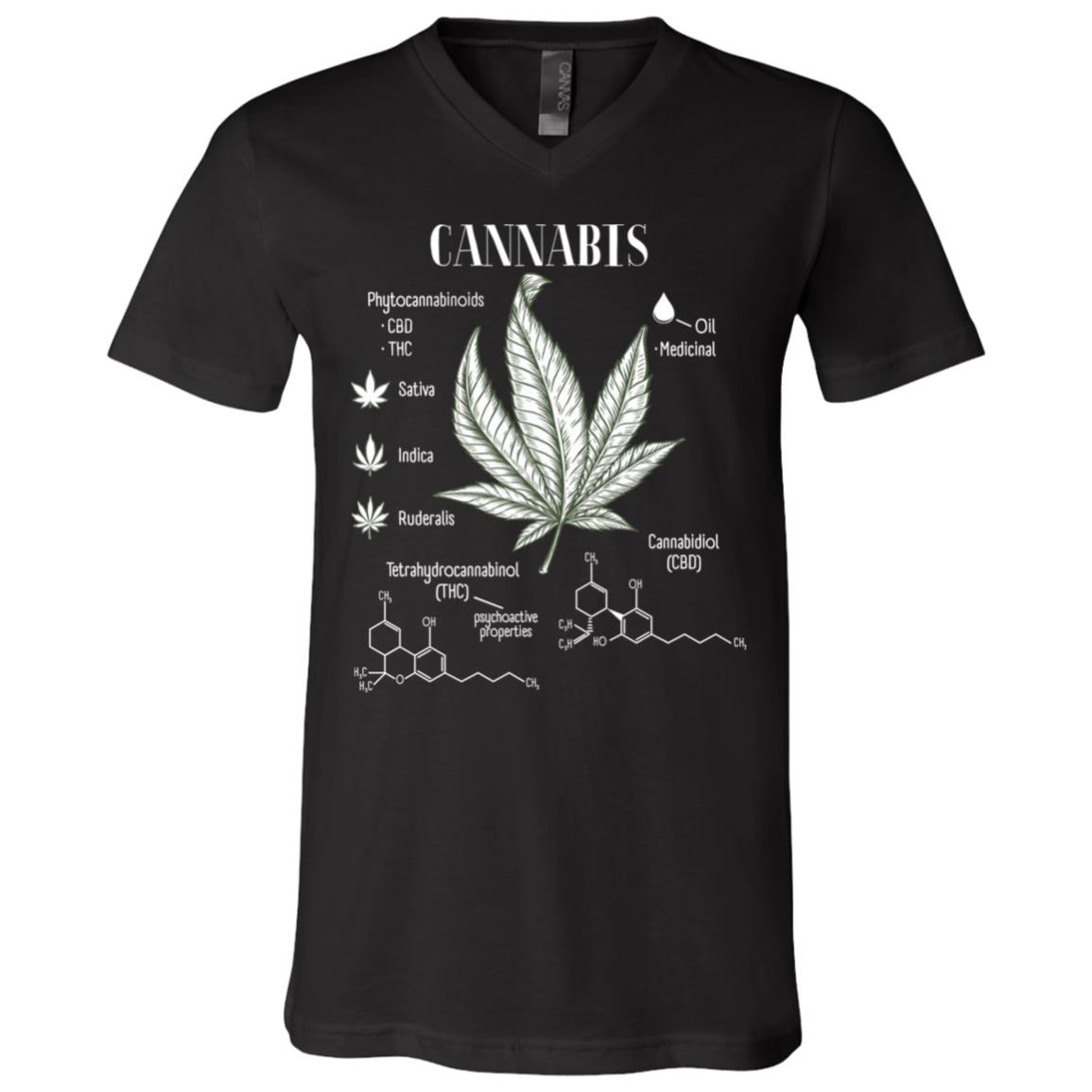 Cannabis Illustration Weed Lover Gifts T-Shirt - V-Neck, Black, V-Neck T-Shirt