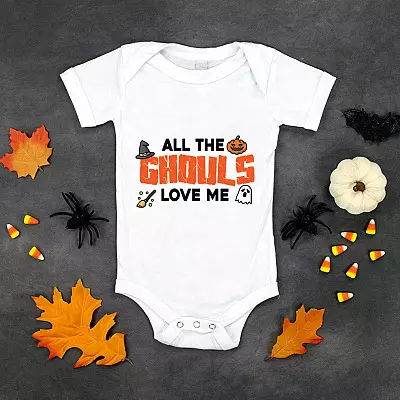 Alternative view of All The Ghouls Love Me Halloween Baby Onesie – Toddler Baby Infant Bodysuit - 1st Halloween Newborn Clothing