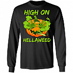 High On Hellaweed Pumpkin Cannabis Hoodie Sweatshirt - Happy Halloween Weed High Maintenance Vintage Shirt, Black, Long Sleeve