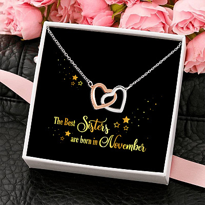 Alternative view of The Best Sisters Are Born In November Interlocking Hearts Pendant Necklace - Sister Birthday Gifts from Sister