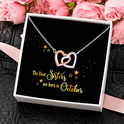 Alternative view of The Best Sisters Are Born In October Interlocking Hearts Pendant Necklace - Sister Birthday Gifts from Sister