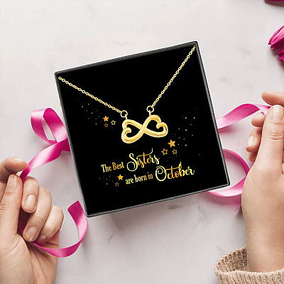 The Best Sisters Are Born In October Infinity Heart Pendant Necklace - Sister Birthday Gifts from Sister