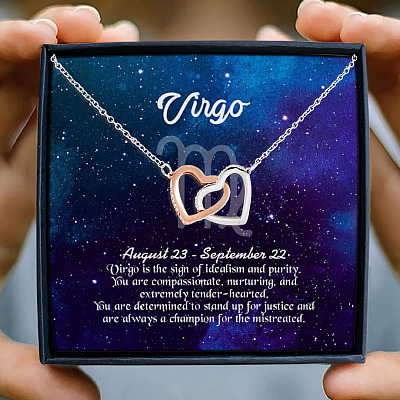 Virgo Sign Constellation Horoscope Zodiac Birthday Astrology Joined Interlocking Hearts Pendant Necklace