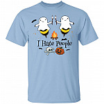 Boo Bee Halloween Camping I Hate People Social Distance Halloween T-Shirt - Funny Bee Ghost Camper Tee Shirt, Light Blue, Unisex T-Shirt