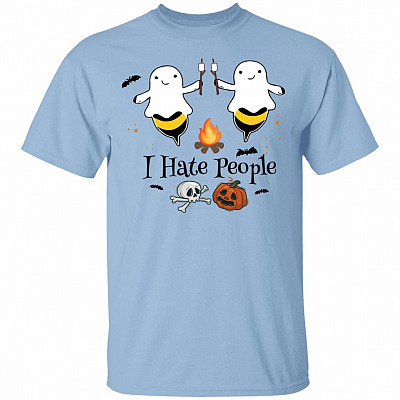 Boo Bee Halloween Camping I Hate People Social Distance Halloween T-Shirt - Funny Bee Ghost Camper Tee Shirt, Light Blue, Unisex T-Shirt