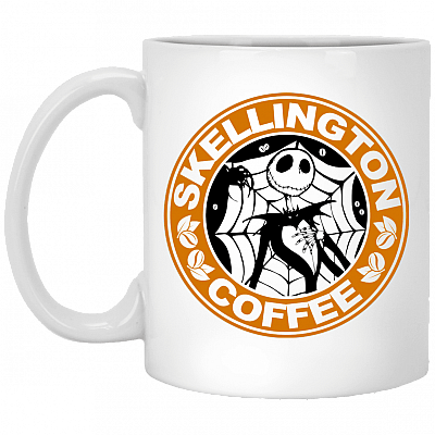 Skellington Coffee Pumpkin King Nightmare before Christmas Ceramic Coffee Mug - Water Bottle, White, 11 oz. White Mug