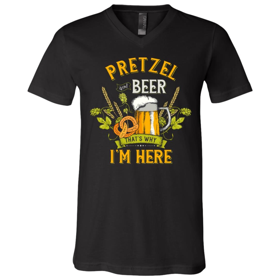 Pretzel and Beer English T-Shirt - V-Neck Tee, Black, V-Neck T-Shirt