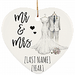 Personalized Our First Christmas As Mr and Mrs 2020 Wedding Christmas Married Circle Ornament Keepsake, White, Heart Ornament