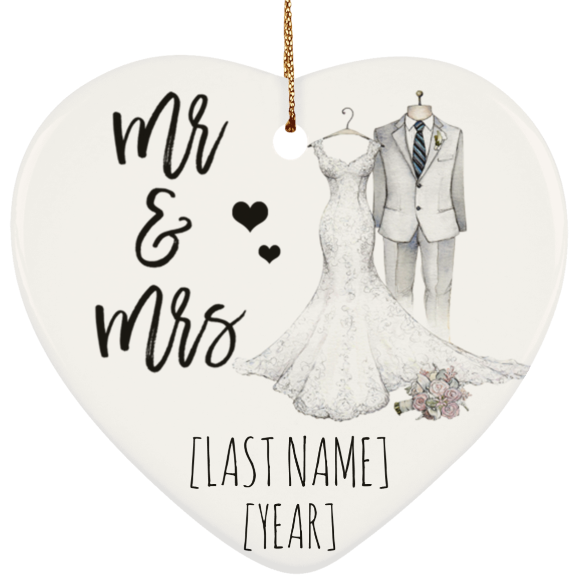 Personalized Our First Christmas As Mr and Mrs 2020 Wedding Christmas Married Circle Ornament Keepsake, White, Heart Ornament