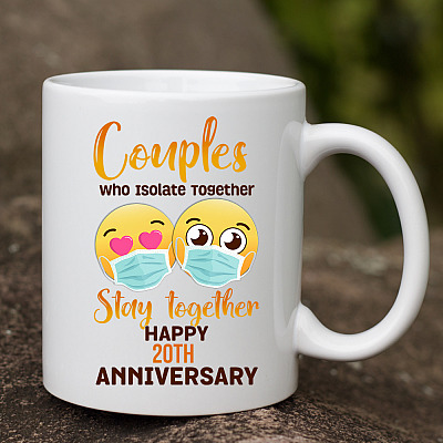 Alternative view of Personalized Couples Who Isolate Together Stay Together Happy Anniversary Quarantine Coffee Mug - Water Bottle